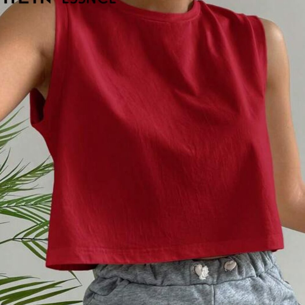 🧡 Essnce Red Cropped Tank Top – Women’s Casual Summer Sleeveless Top